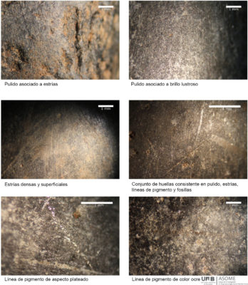 Huellas de producción identificadas en diversas superficies activas de los instrumentos de forja hallados en el edificio central de Tira del Lienzo.